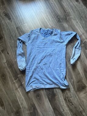 lululemon athletica Light Blue Striped Long Sleeve Top